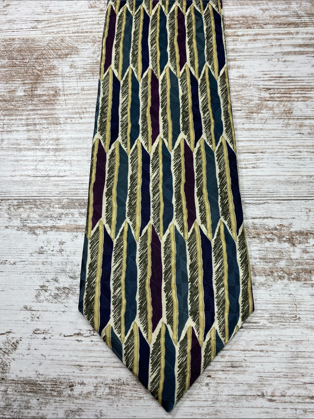 Vintage Italian Silk Tie Abstract Geometric Brushstroke Memphis Deco 90s Necktie